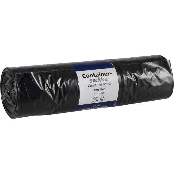 Affaldsskke til container, 240 ltr., sort, 10 rl af 10 stk.
