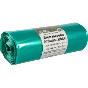 Biobasererede skke, 100 l, transparent grn, LDPE/sukkerrr, 70x110cm, 25% Grn PE + 75% Virgin LDPE