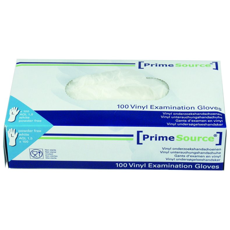 Handske Engangs Prime Source str L uden Pudder Vinyl AQL 1.5 Hvid