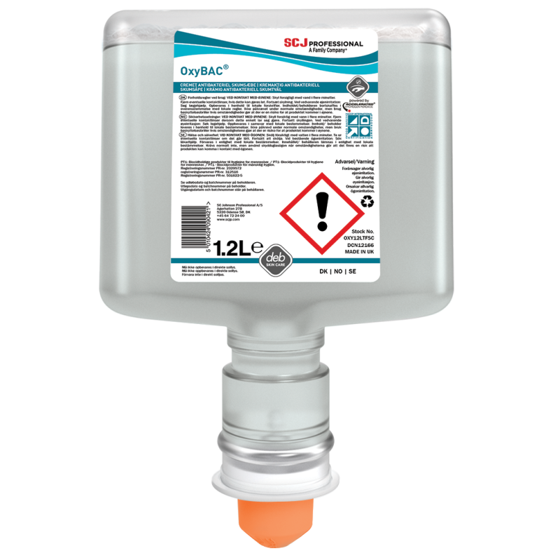 Antibakteriel skumsbe, SC Johnson OxyBAC Foam, 1200 ml, uden farve og parfume, 3 stk.