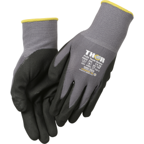 Handske, fingerdyppet nitril, THOR Flex, 10, sort, polyester/nitril, lycra overhnd