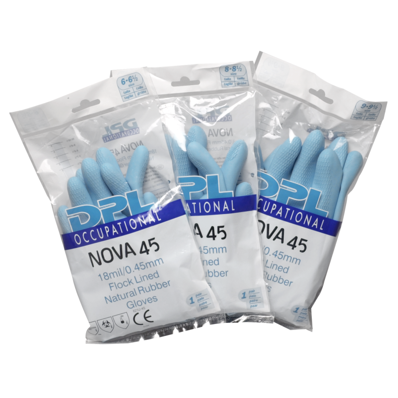 Handske, gummi/Latex DPL Nova 45, XL, bl, latex, indvendig velourisering
