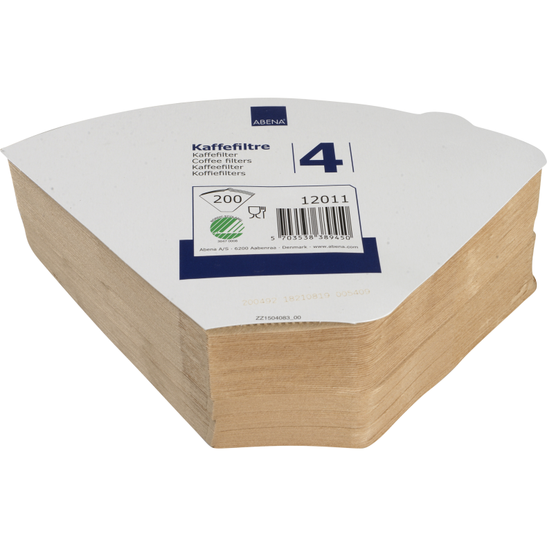 Kaffefilter, filterpapir, 1X4, ubleget, 12pk af 200stk.