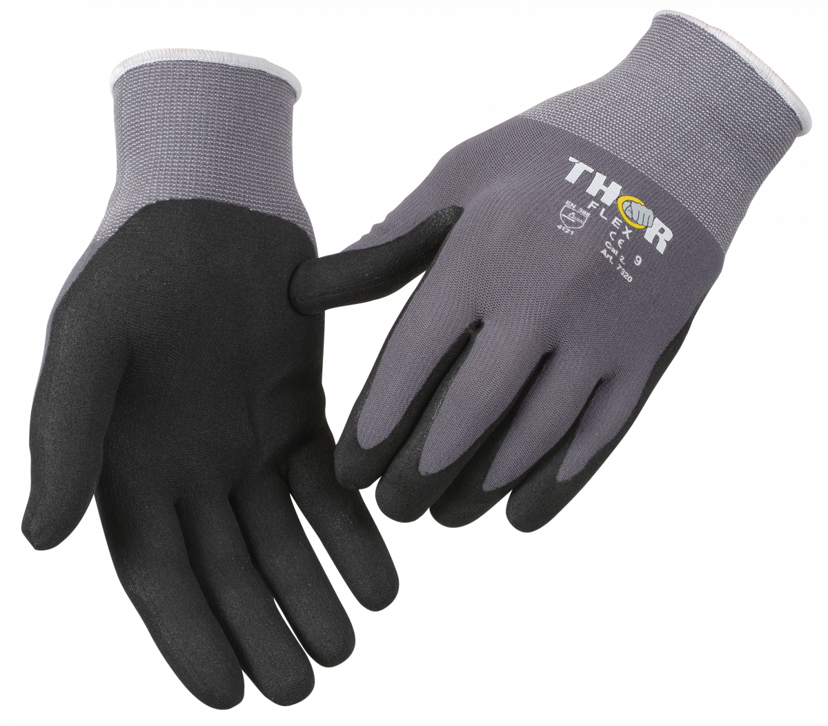 Fingerdyppet nitrilhandske, THOR Flex, 9, sort, lycra overhånd Handsker - Cleanrooms ApS